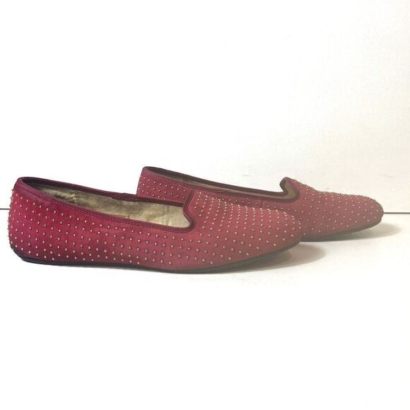 Ugg Ballet Flats Womens Sz 9.5 Red Gold Tone Polka Dot Leather Slip On Sheepskin - Picture 2 of 13